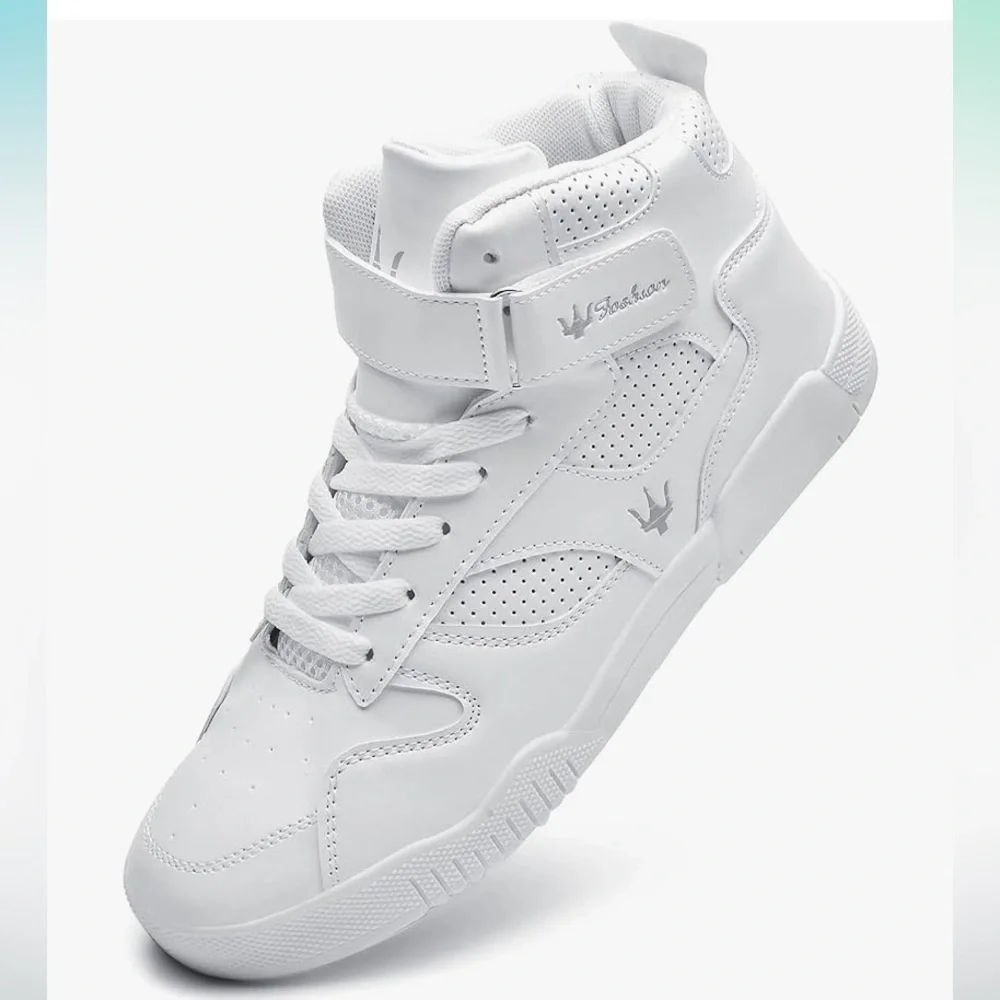 Mens All White Casual High Top Leather Sneakers size 9.5